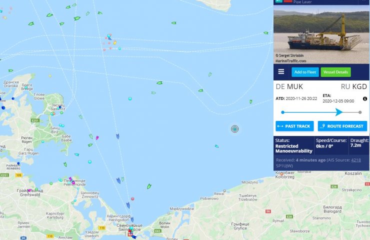«Академик Черский» прибыл на место укладки труб «Северного потока – 2»